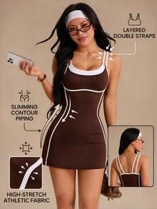 Glamine Women's 2-In-1 Camisole Sports Dress With Shorts - Coffee Brown - View 1