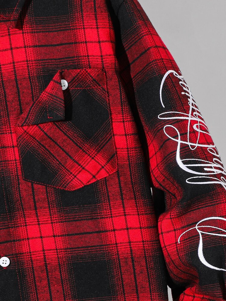 SHEIN Kids Tween Boy Casual Soft Comfortable Christmas Red Plaid Turn Collar Shirt, Basic Top, Suitable For Fall/Winter, Christmas, Halloween, School, Family Gathering, Vacation, Party, FallOutfit, WinterOutfit - Multicolor - View 5