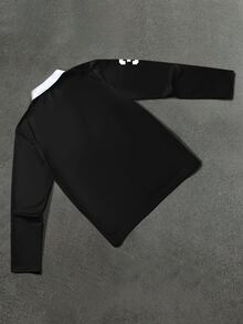 STYNVO 男士字母騎士印花休閒日常長袖 Polo 衫 - 黑色 - 查看 2