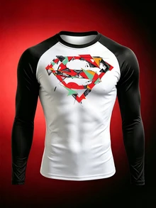 Manfinity SUPERMAN X SHEIN Men's Geometric Print Colorblock Raglan Long Sleeve Sports T-Shirt - Multicolor - View 3