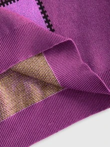 ROMWE Áo len chui đầu nữ dáng rộng size lớn, màu tím huyền bí, họa tiết sao trăng phong cách phù thủy hippie vintage, đa năng, cho mùa thu đông, lễ hội Renaissance&Ren - Màu tím - Xem 5