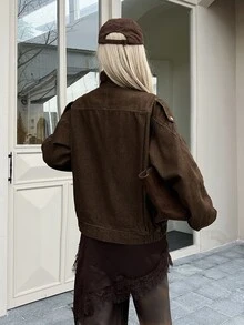 DAZY Women's Zipper Casual Versatile Daily Denim Jacket - Brown - View 8