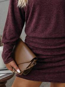 SHEIN LUNE Plus Size Women's Solid Color Casual Everyday Summer Dress Fall - Burgundy - View 3