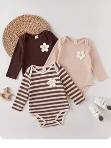 SHEIN 3PCS Baby Girls Bodysuits - Multicolor - View 1