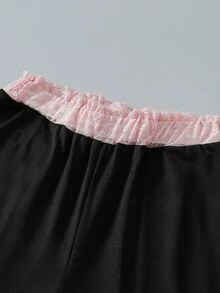 SHEIN 2件組 青少年女孩條紋棕色舒適休閒時尚運動圓領短袖長袖T恤 + 寬鬆寬腿長褲 - 黑色 - 查看 4