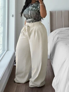 Rivivi Festival Plus Size Women's Apricot Non-Stretch Bow Waist Slim Straight Leg Jeans - Apricot - View 3