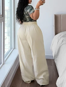 Rivivi Festival Plus Size Women's Apricot Non-Stretch Bow Waist Slim Straight Leg Jeans - Apricot - View 2