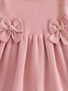 SHEIN Baby Girl Bowknot Decor Casual Daily Summer Knit Dress - Pink - View 5