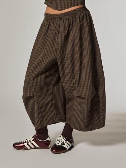 COUREZ Balloon Cropped Trousers In Check /Y2K Pants For Women Crooped Pants Shorts Streetwear Fall Clothes For Women Falls Outfits Women Autjmn Outfits
