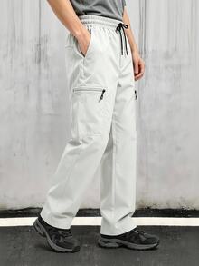 Men's Drawstring Waist Casual Cargo Sports Long Pants - Grey - View 5