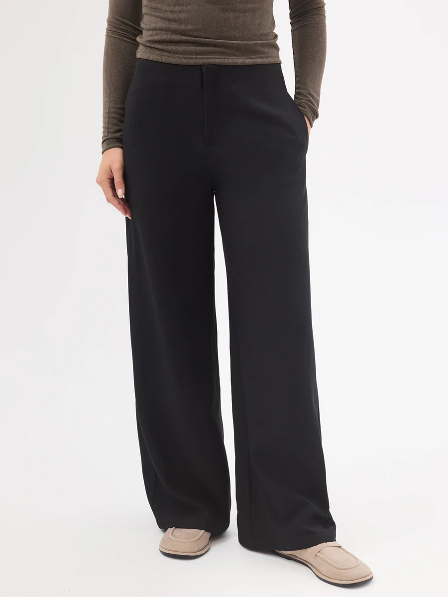 KÆRIA Hus High Waist Flat Front Wide Leg Suit Pants - Fluid Tailoring - Black - Tailored, Minimalist - Black - View 1