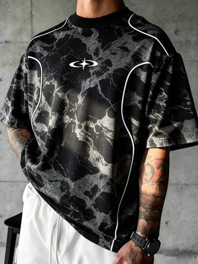 Gym Rark Men's Striped Cross Star Pattern Printed Sports T-Shirt