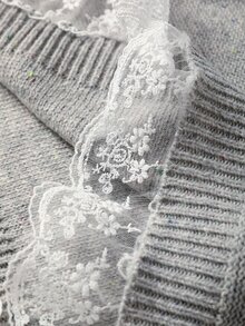 GlowEve CURVE Plus Size Women's Lace Patchwork Casual Versatile Long Sleeve Sweater - Grey - View 8