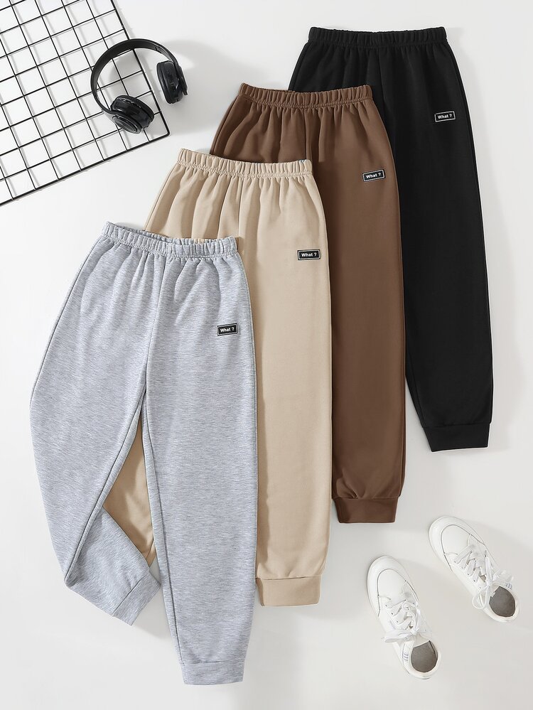 SHEIN 4pcs Kids Tween Boys Casual Multi-Function Sports Pants, Brown, Gray, Apricot, Black, Suitable For Commuting, School, Daily Casual Wear, Sports, Autumn/Winter - Multicolor - View 3