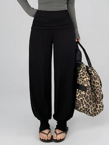 DAZY Women's Solid Color Casual Versatile Daily Travel Sports Long Pants - Black - View 5