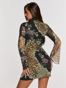 Opulessa Women's Floral Print Casual Summer Mini Dress - Black - View 2