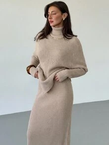 Aloruh 酒紅色針織兩件套 新款秋季 - 杏色 - 查看 5