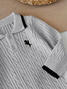 LMoss Kids Baby Boy Knitted Colorblock Collared Half-Button Casual Autumn Sweater Romper - Multicolor - View 6