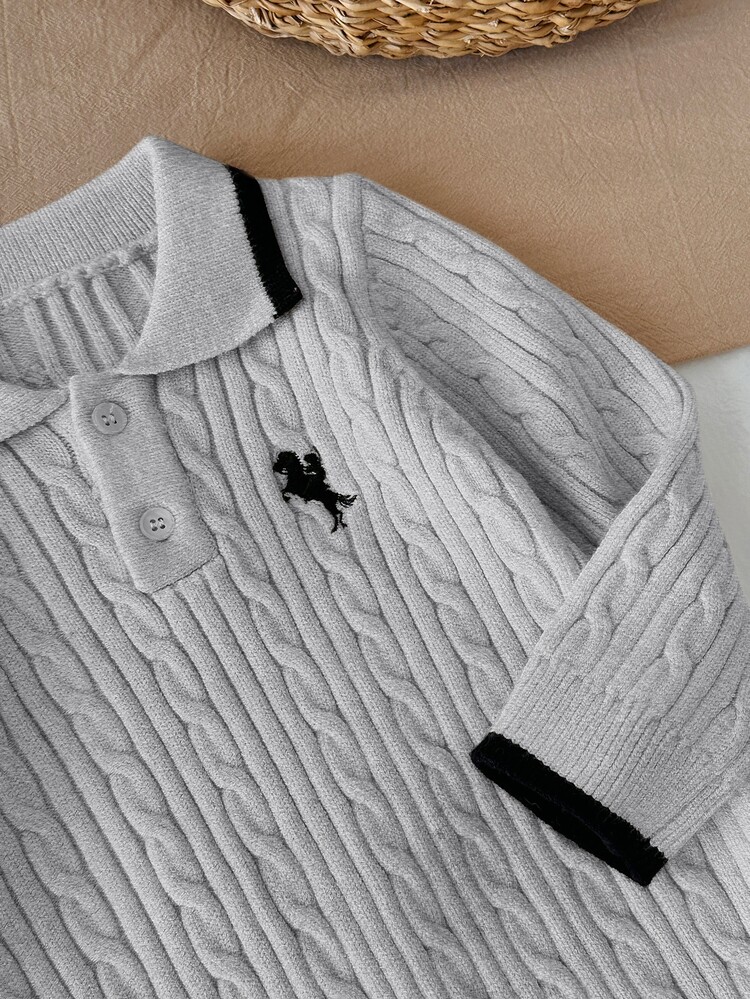 LMoss Kids Baby Boy Knitted Colorblock Collared Half-Button Casual Autumn Sweater Romper - Multicolor - View 6