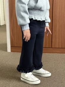 DAZY Baby Girl Solid Color Frill Trim Casual Flare Pants - Royal Blue - View 1