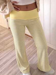 Tween Girls Streetwear Cool Tween Girl Versatile Vintage Y2K Flared Long Pants Green Striped Pattern - White - View 2
