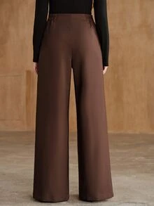 Anewsta Women's Pleated Solid Color Casual Daily Wear Suit Pants - Coffee Brown - View 2