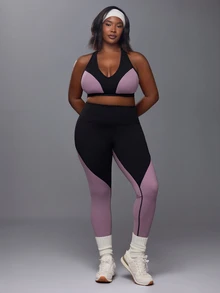 Voyena Bộ đồ thể thao nữ size lớn phối màu gồm áo tank top dáng ngắn và quần legging - màu đen - Xem 5