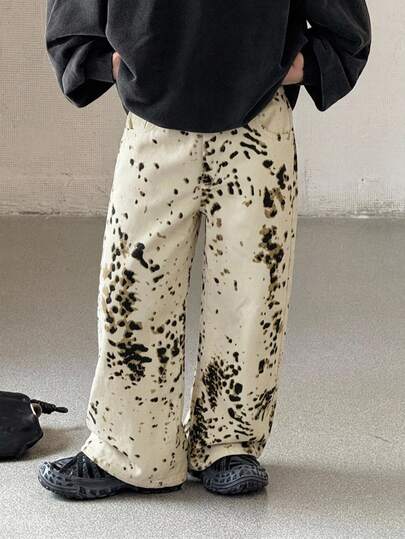 Dazy Kids Boys' (Big) Straight Leg Leopard Print Casual Long Pants Denim Jeans, Autumn/Winter