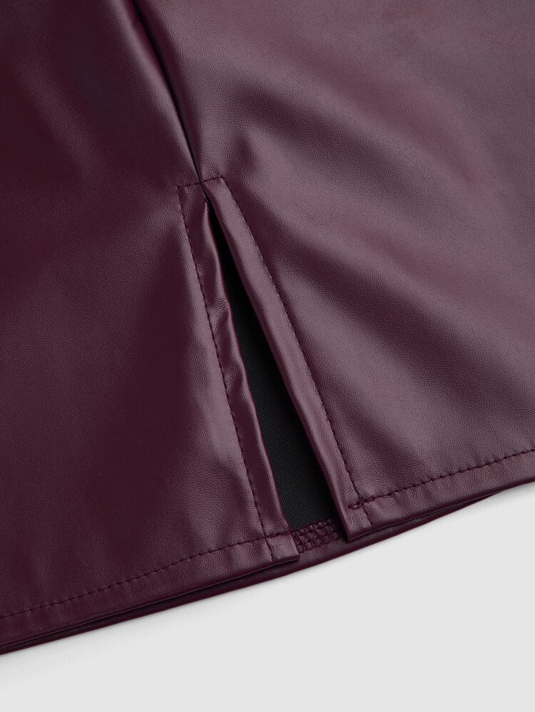 Sweetra Plus Size Split Pleated PU Mini Skirt Women A-Line Bodycon Slimming Skirt - Burgundy - View 5