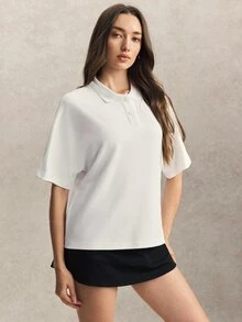 Activina Women's Solid Color Casual Versatile Daily Wear Sports Polo Shirt - White - View 4