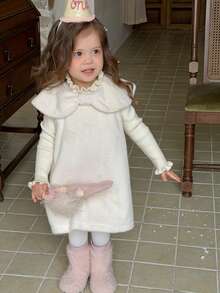 DAZY Infant/Toddler (Girl) Round Neck Bow Solid Color Casual Korean Style Dress - White - View 4