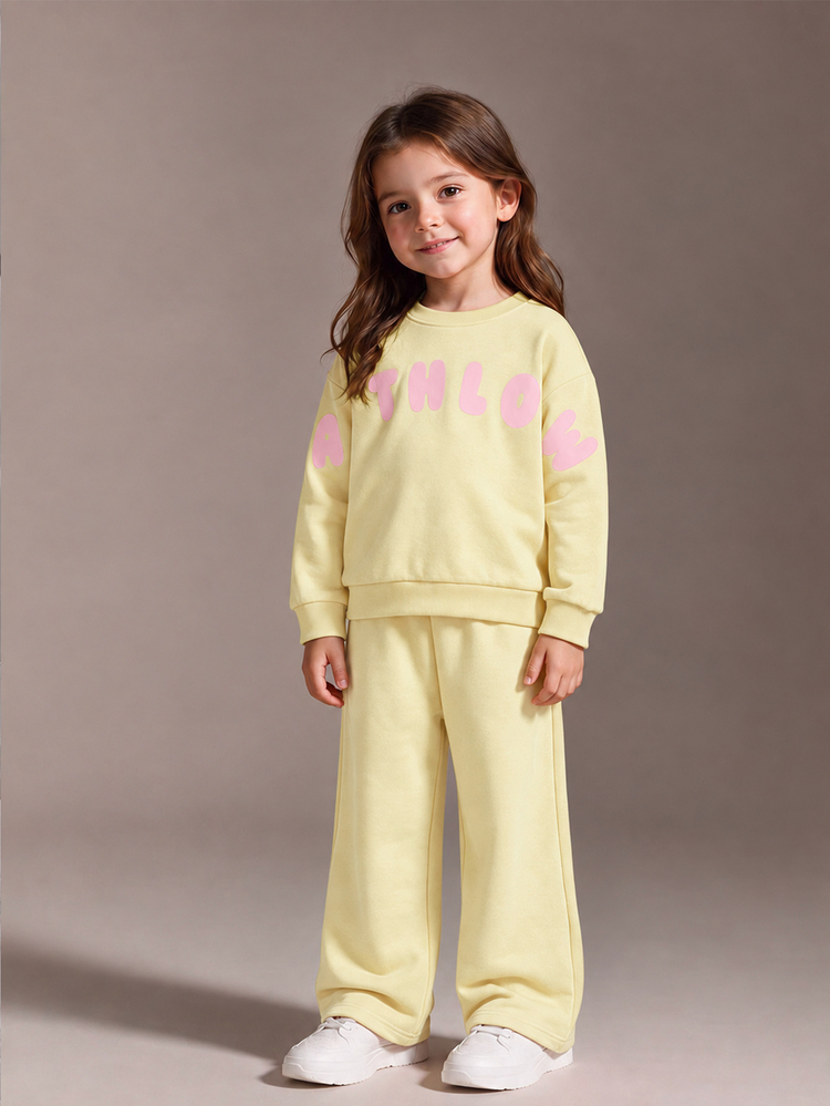 SHEIN Hot-Selling New Purple Bowknot Sweatshirt Set For Girls 4-7 Years Old, 2025 Autumn INS Style Casual Sporty 2 Pieces Sweatshirt And Sweatpants - Yellow - View 1