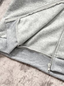 SHEIN Coolqubz 青少年男孩字母印花連帽拉鍊運動運動衫 秋季 - 灰色 - 查看 7