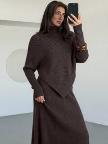 Aloruh Burgundy Knitted 2pcs Set New Autumn - Coffee Brown - View 7