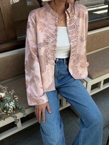EastFlair Women's Floral Pattern Casual Versatile Daily Outing Jacket Fall/Winter Chinese Style - Coral Pink - View 3