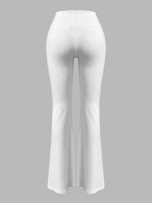 Eassivo Women's Solid Color Elastic Waist Split Hem Leggings - Apricot - View 2