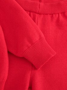 Cozy Pixies 女嬰針織字母簡約長袖套頭毛衣與鬆緊腰長褲2件套，秋冬日常穿著，聖誕、新年 - 紅色 - 查看 5