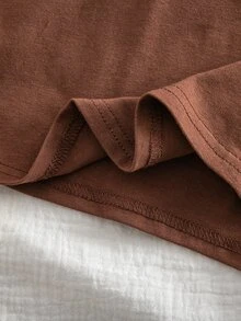 SHEIN Tween Girl Tween Girl Tween Girls T-Shirts, Large Scoop Neck Elastic Slim Fit All-Match Versatile - Brown - View 3