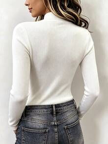 Trelyra Women's Solid Color Casual Versatile Daily Wear Long Sleeve Sweater - White - View 2