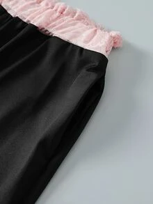 SHEIN 2件組 青少年女孩條紋棕色舒適休閒時尚運動圓領短袖長袖T恤 + 寬鬆寬腿長褲 - 黑色 - 查看 5
