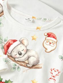 Genkimix Kids 女童簡約時尚粉灰配色可愛卡通羊印花2件套短袖長款睡袍居家服 - 彩色 - 查看 5