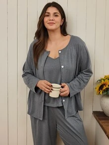 Doze Lane Women's Casual Plus Size 3 Pieces Pajama Set - Grey - View 6