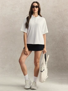 Activina Women's Solid Color Casual Versatile Daily Wear Sports Polo Shirt - White - View 6