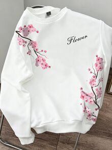 Daypath Men's Letter & Floral Pattern Casual Everyday Long Sleeve Sweatshirt - White - View 2
