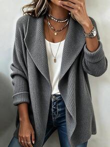 SHEIN Waterfall Collar Drop Shoulder Cardigan - Dark Grey - View 4