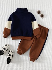 Cozy Pixies 男嬰條紋拼色長袖運動衫與慢跑褲套裝 - 彩色 - 查看 2