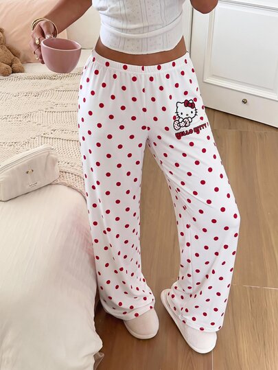 CovetEZ HELLO KITTY AND FRIENDS | SHEIN Celana Panjang Kasual Wanita Motif Kartun Polkadot untuk Sehari-hari