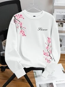 Daypath Men's Letter & Floral Pattern Casual Everyday Long Sleeve Sweatshirt - White - View 3