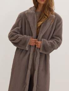 MUSEYN Grey Faux Fur Maxi Coat Versatile Outerwear Everyday Casual Chic New Season Fall - Dark Grey - View 4