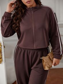 Sweetra CURVE Sweatshirt Pendek Kasual Sporty Ukuran Plus Wanita - Coffee Brown - View 5